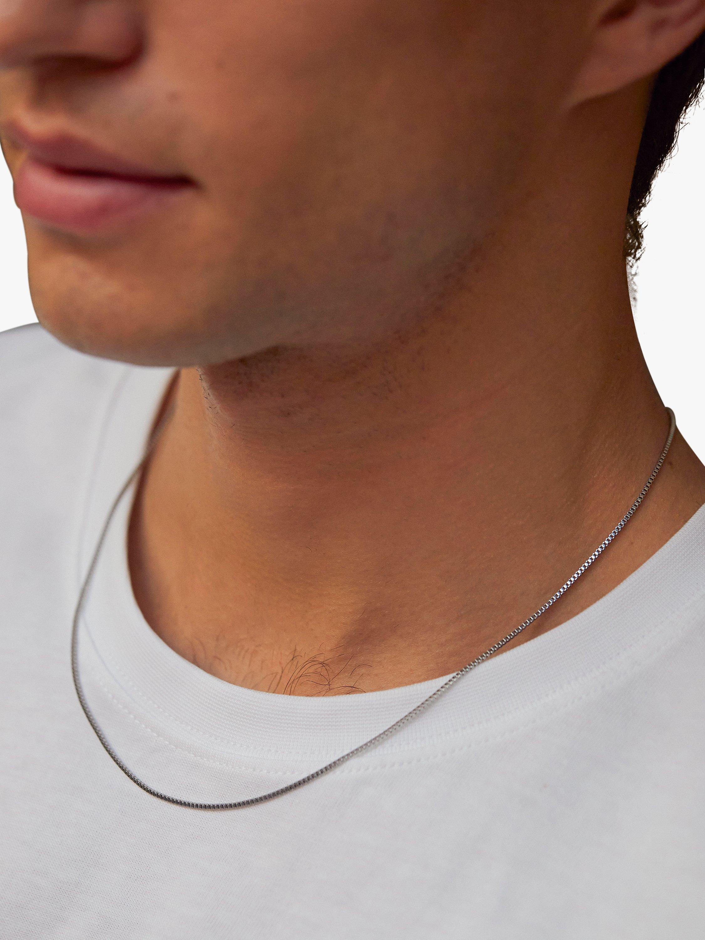 Product image 3 of 4, which shows BARTLETT LONDON Men's Slim Box Chain Necklace, Silver