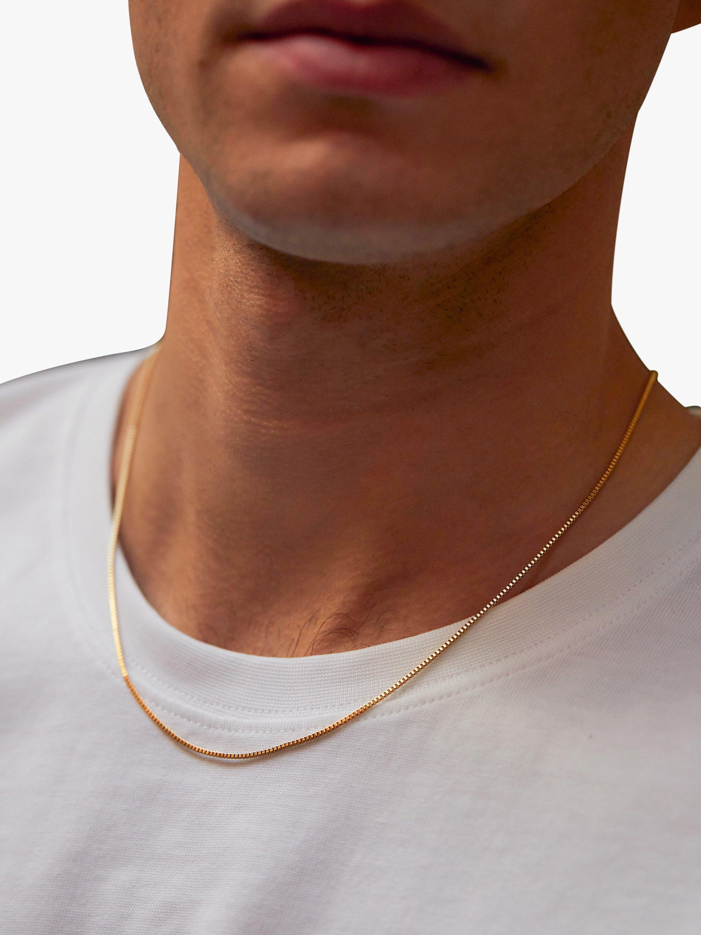 Product image 3 of 4, which shows BARTLETT LONDON Men's Slim Box Chain Necklace, Gold
