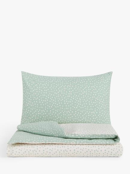 John Lewis ANYDAY Spots Reversible Toddler Pure Cotton Duvet Cover & Pillowcase Set - view 2, Mist
