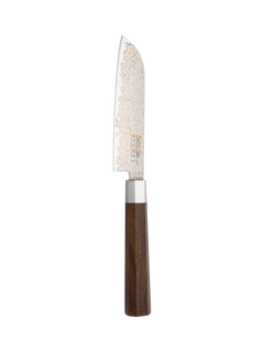 Katana Saya Flame Rainbow Damascus Steel & Rosewood Handle Santoku Knife, 12cm