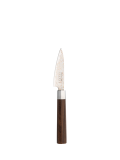 Katana Saya Flame Rainbow Damascus Steel & Rosewood Handle Paring Knife, 9cm