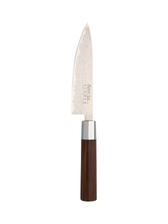 Katana Saya Flame Rainbow Damascus Steel & Rosewood Handle Cook's Knife, 15cm