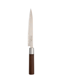 Katana Saya Flame Rainbow Damascus Steel & Rosewood Handle Carving Knife, 20cm