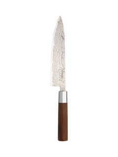 Katana Saya Flame Rainbow Damascus Steel & Rosewood Handle Chef's Knife, 20cm
