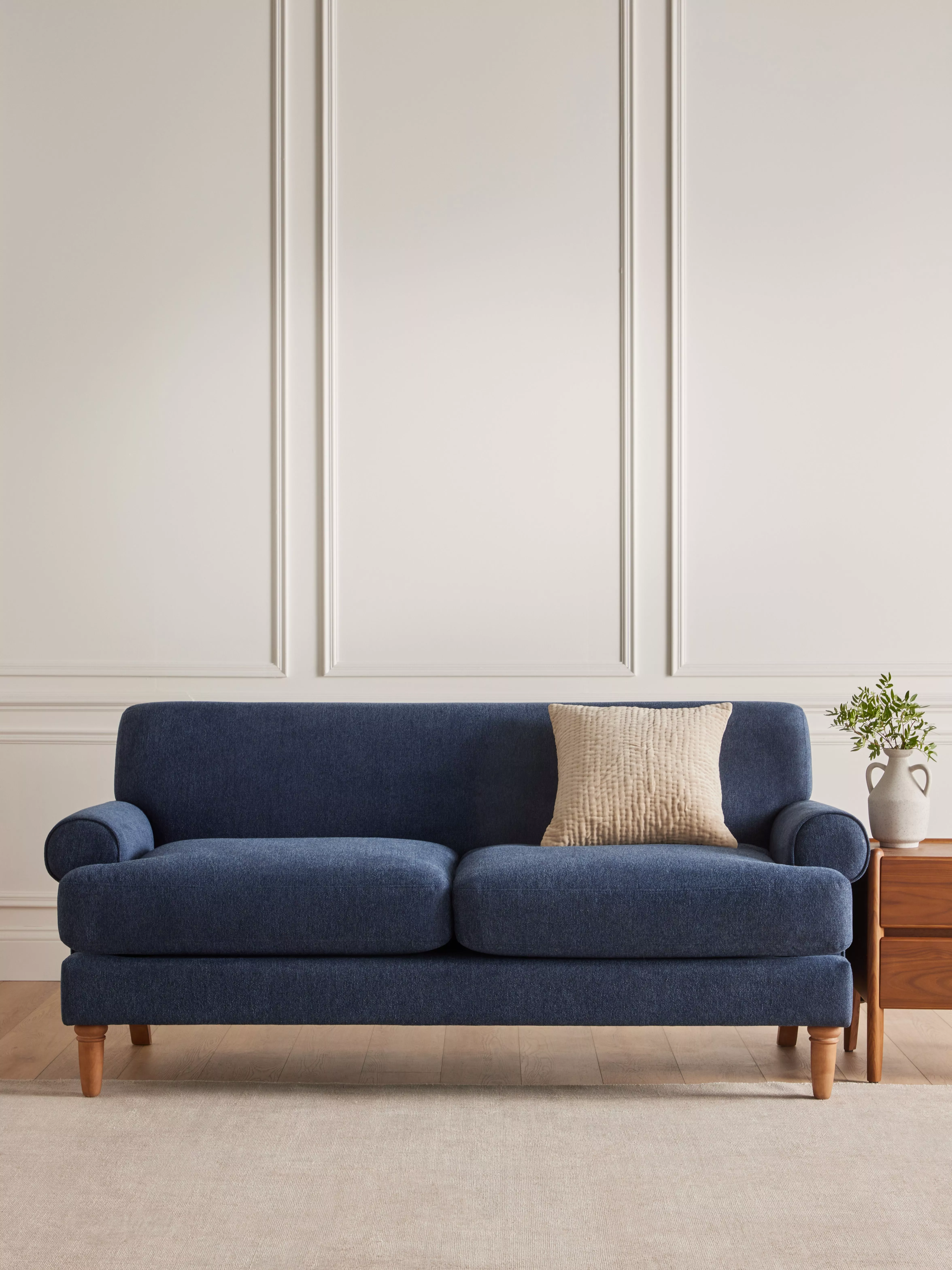 John Lewis ANYDAY Scroll II Medium 2 Seater Sofa Light Leg Fine Chenille Navy