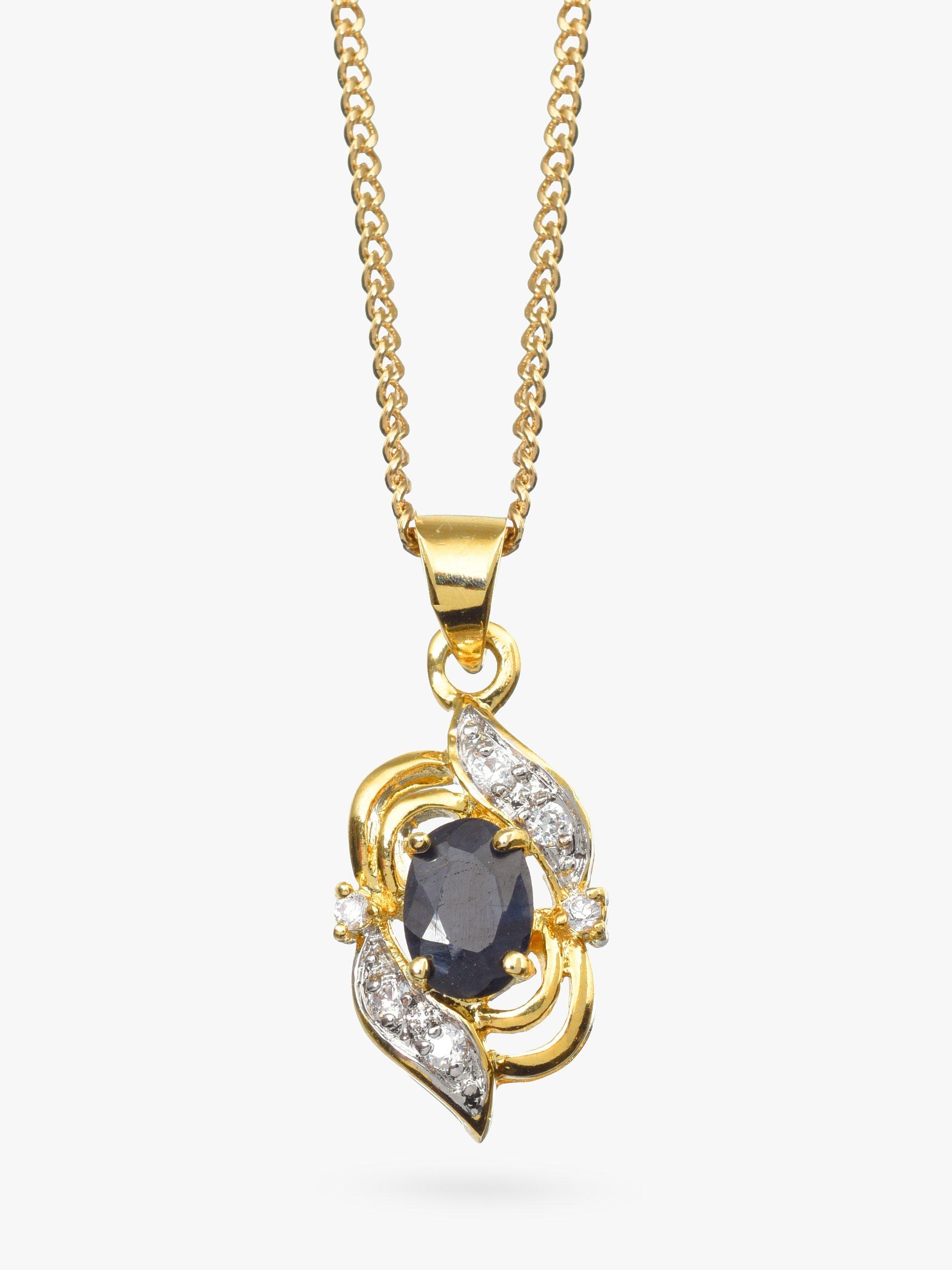 Product image 1 of 3, which shows Eclectica Pre-Loved 18ct Gold Plated Oval Sapphire Crystal Pendant Necklace, Dated Circa 1980s