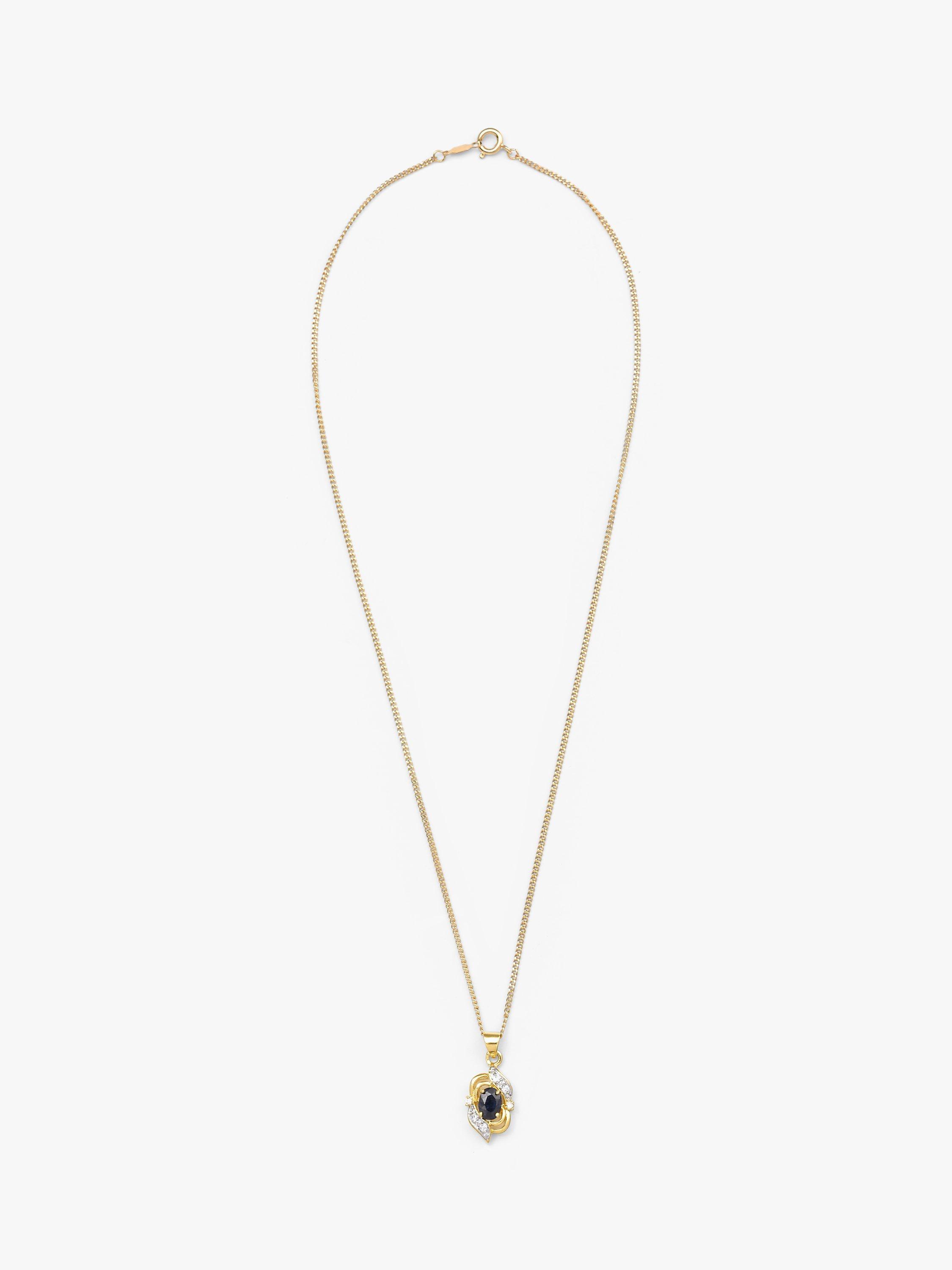 Product image 2 of 3, which shows Eclectica Pre-Loved 18ct Gold Plated Oval Sapphire Crystal Pendant Necklace, Dated Circa 1980s