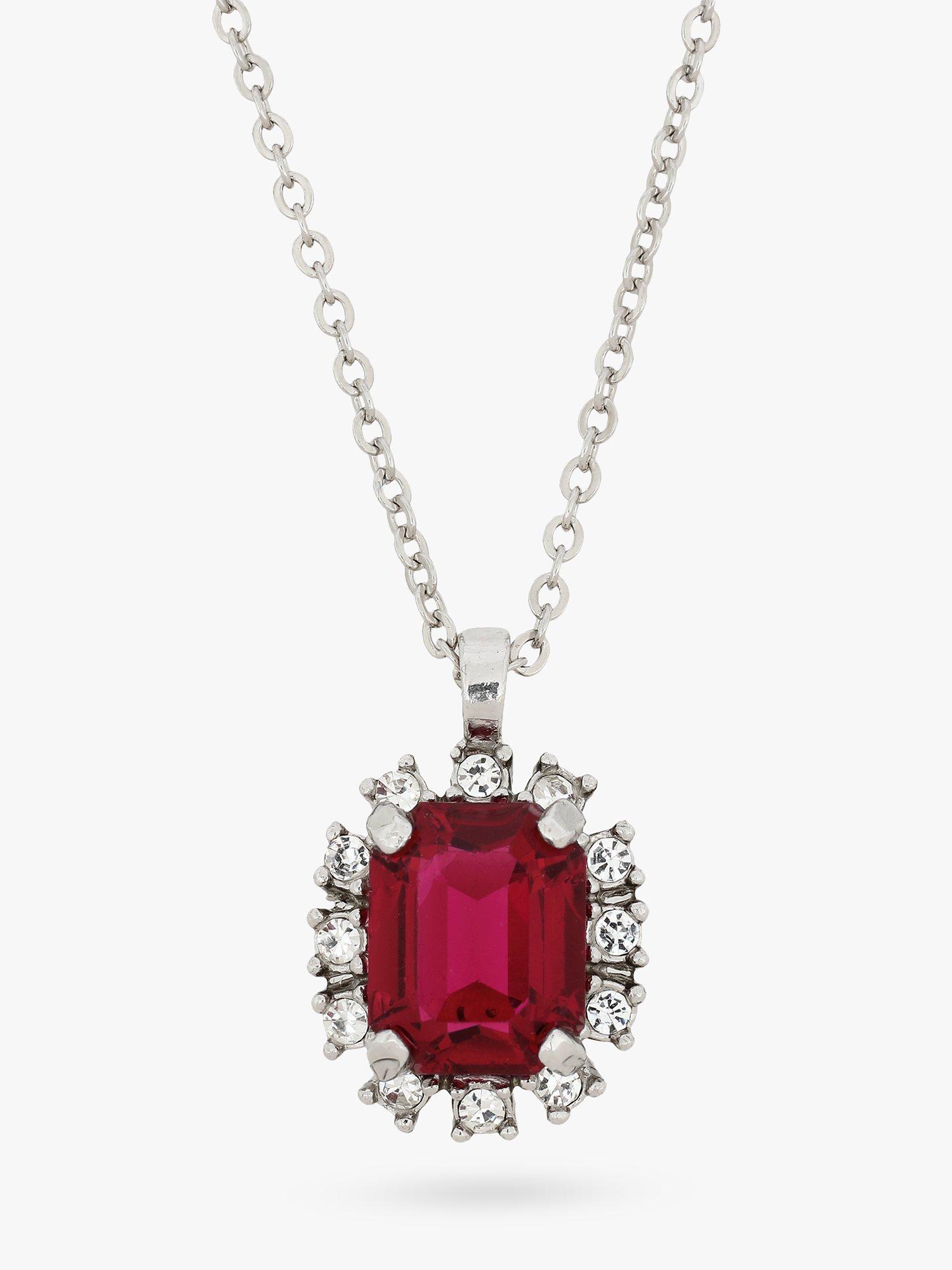 Eclectica Pre-Loved Rhodium Plated Octagonal Ruby and Swarovski Crystal Pendant Necklace, Dated Circa 1980s