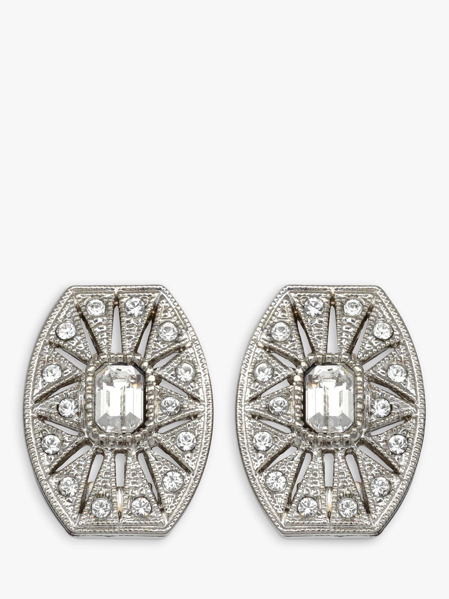 Product image 1 of 2, which shows Eclectica Pre-Loved Art Deco Swarovski Crystal Clip-On Earrings, Dated Circa 1980s, Silver