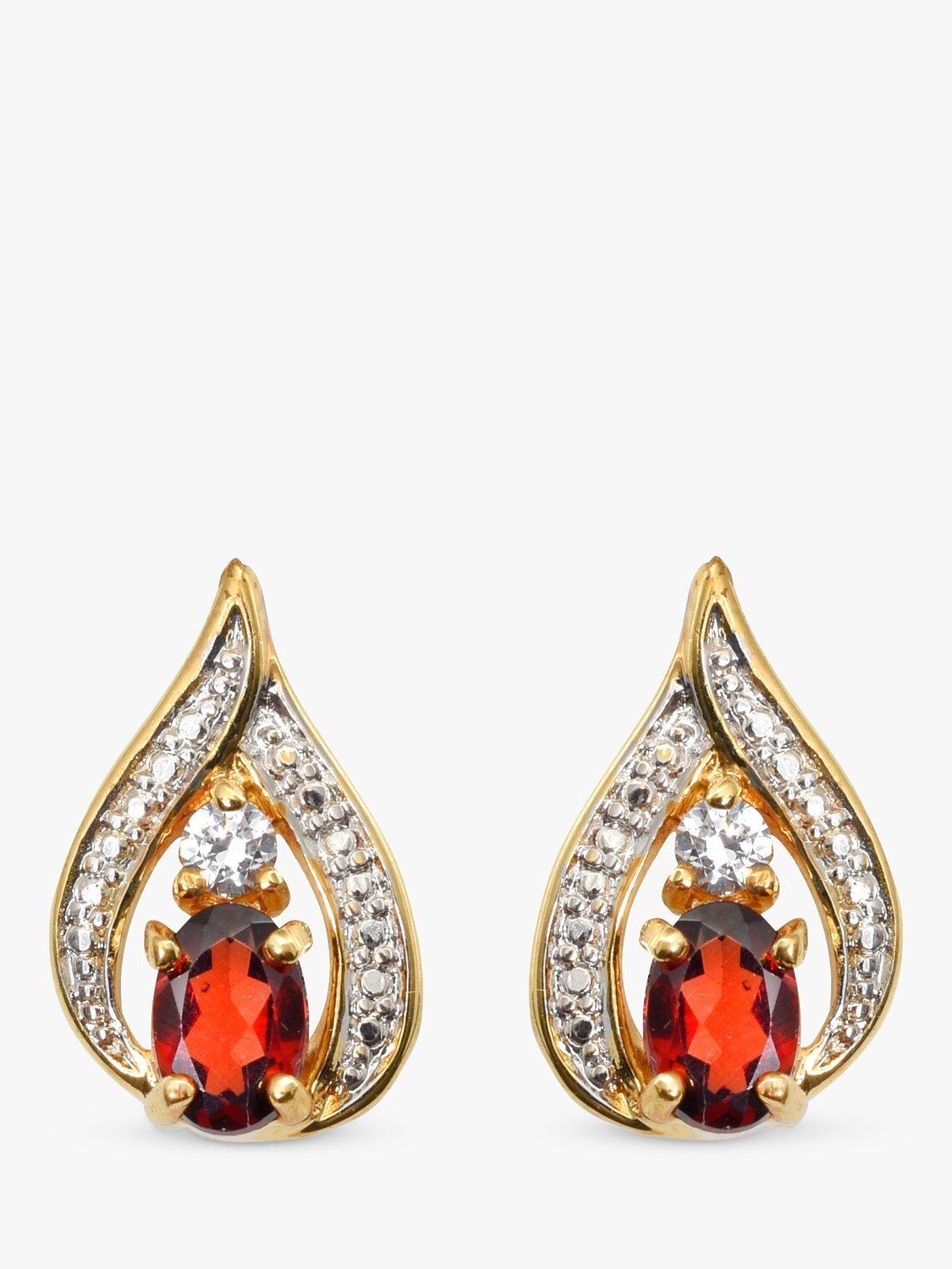 Product image 1 of 2, which shows Eclectica Pre-Loved 18ct Gold Plated Garnet & Cubic Zirconias Teardrop Earrings, Dated Circa 1980s