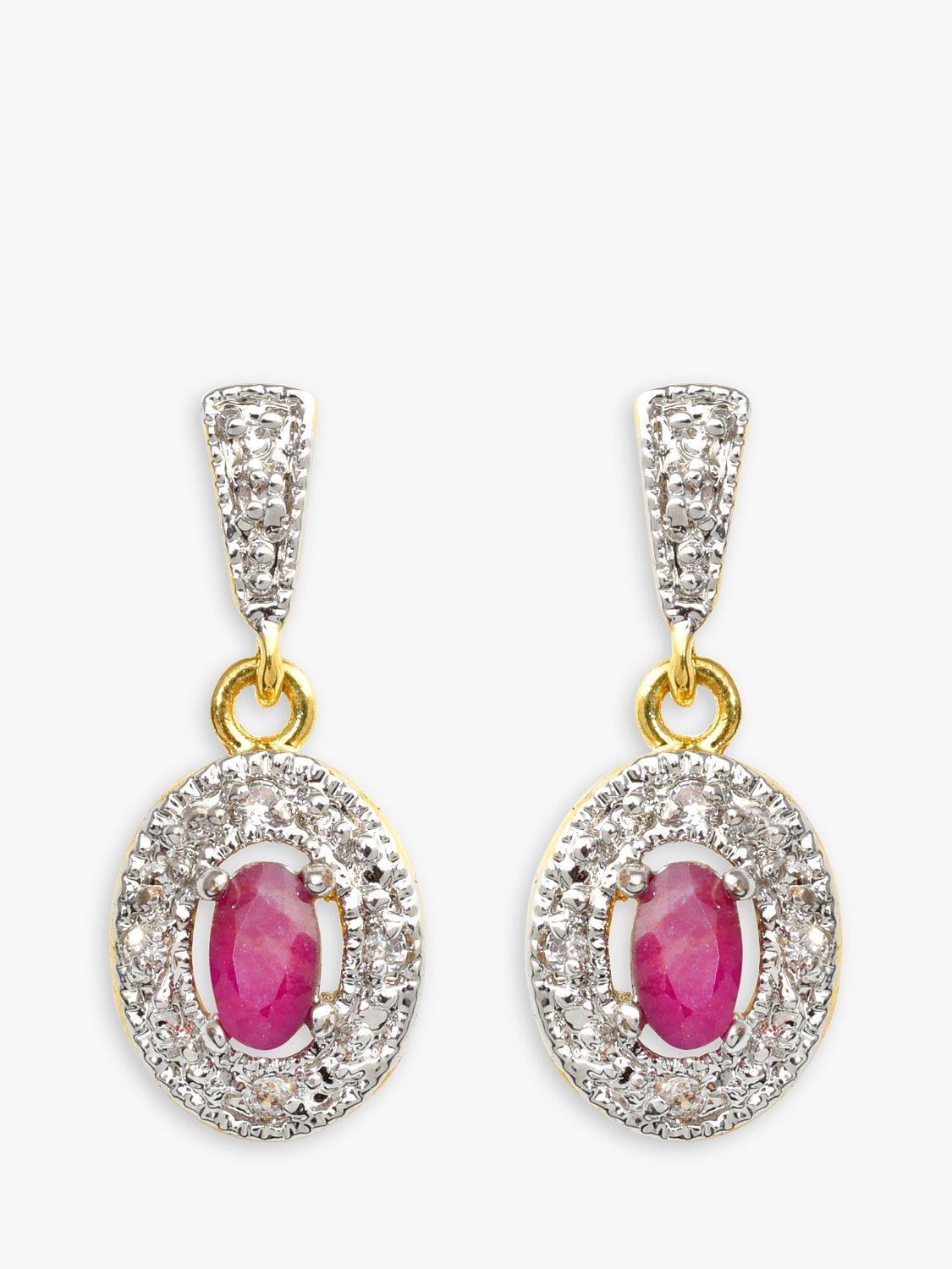 Product image 1 of 2, which shows Eclectica Pre-Loved 18ct Gold Plated Ruby & Cubic Zirconias Drop Earrings, Dated Circa 1980s