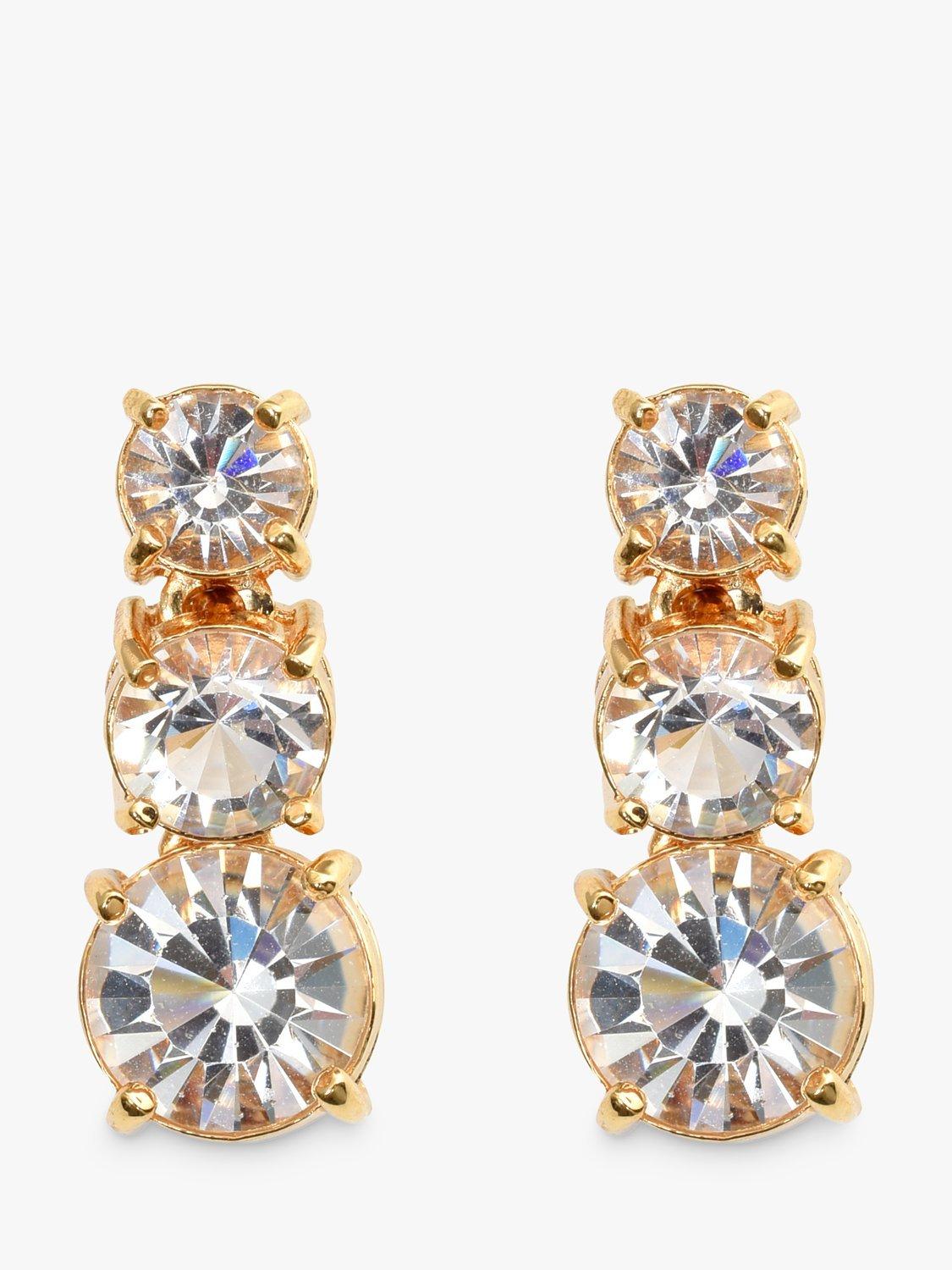 Eclectica Pre-Loved 22ct Gold Plated Triple Swarovski Crystals Drop Earrings, Dated Circa 1980s