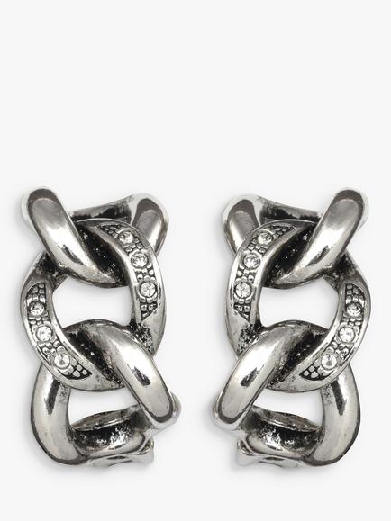Eclectica Pre-Loved Rhodium Plated Swarovski Crystal Chain Clip-On Earrings, Dated Circa 1980s, Silver