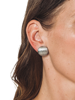 Eclectica Pre-Loved Round Rhodium Plated Clip-On Earrings, Dated Circa 1980s - view 2, Silver