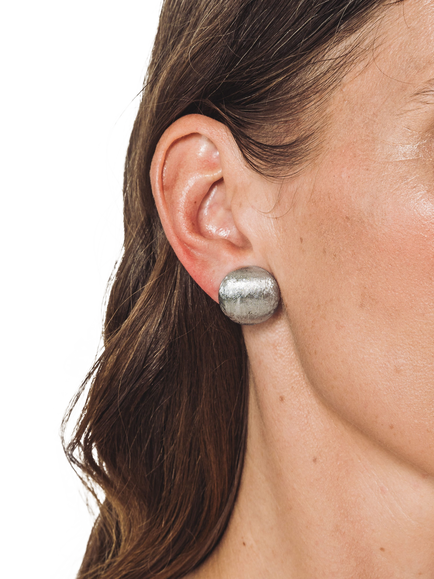 Eclectica Pre-Loved Round Rhodium Plated Clip-On Earrings, Dated Circa 1980s - view 2, Silver
