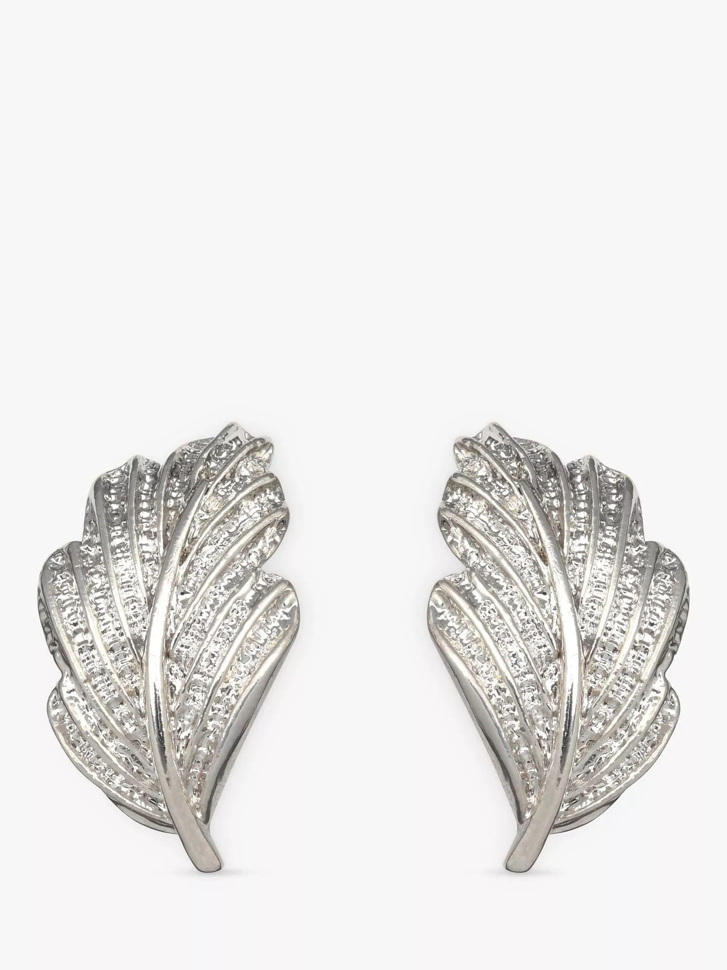 Eclectica Pre-Loved Leaf Climber Rhodium Plated Clip-On Stud Earrings, Dated Circa 1980s