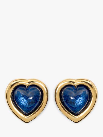 Eclectica Pre-Loved 22ct Gold Plated Heart Clip-On Earrings, Dated Circa 1980s, Blue