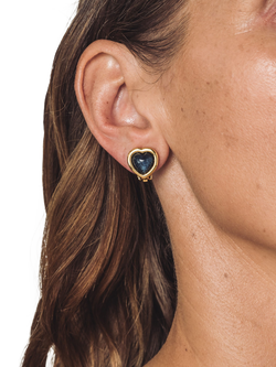 Eclectica Pre-Loved 22ct Gold Plated Heart Clip-On Earrings, Dated Circa 1980s - view 2, Blue