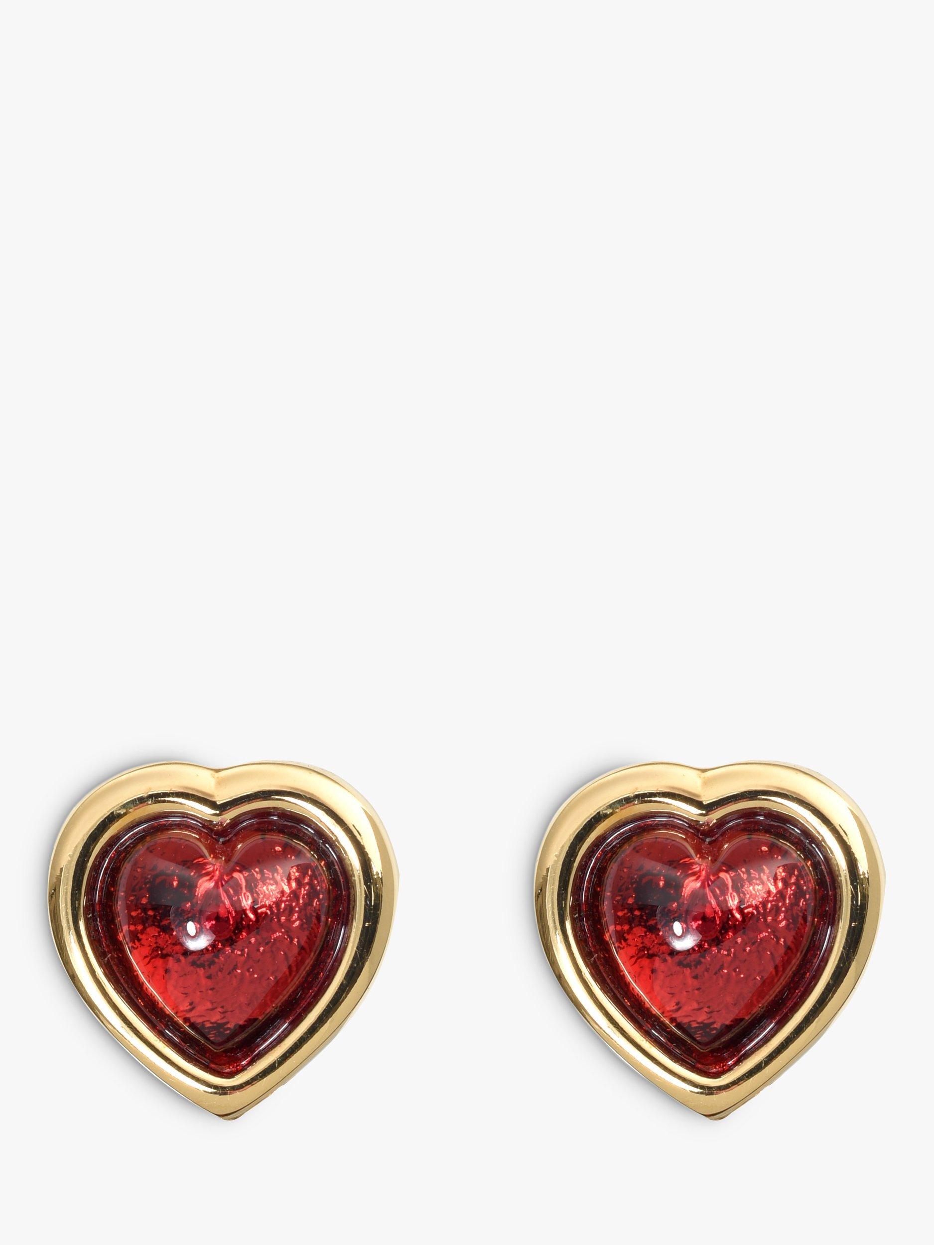 Product image 1 of 3, which shows Eclectica Pre-Loved 22ct Gold Plated Heart Clip-On Earrings, Dated Circa 1980s, Red