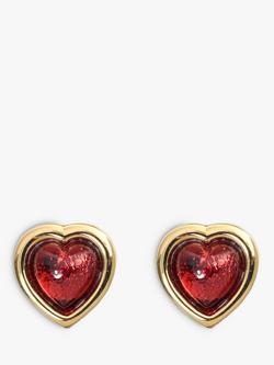 Eclectica Pre-Loved 22ct Gold Plated Heart Clip-On Earrings, Dated Circa 1980s, Red