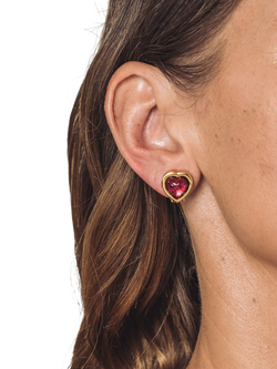 Eclectica Pre-Loved 22ct Gold Plated Heart Clip-On Earrings, Dated Circa 1980s - view 2, Red