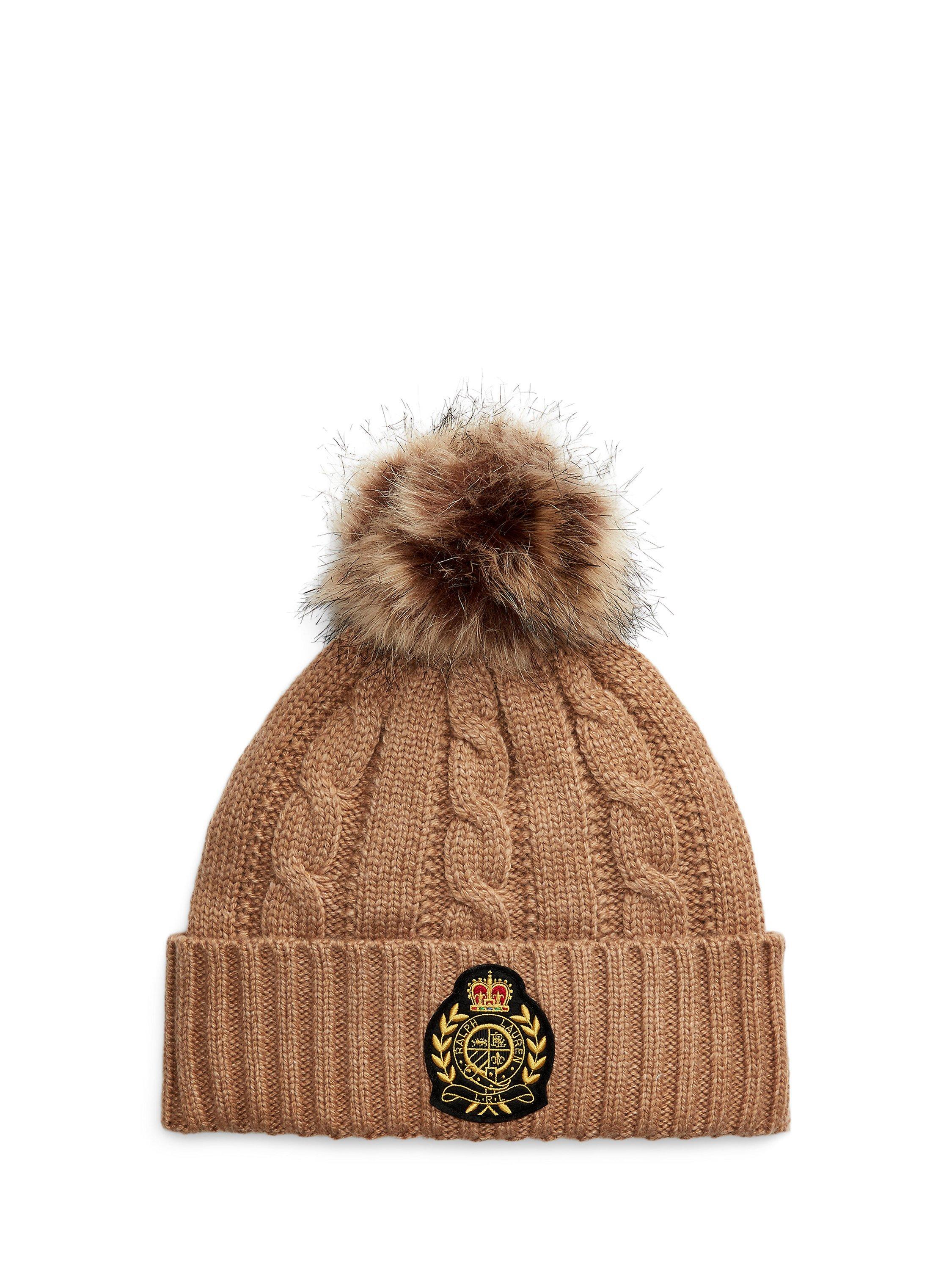 Lauren Ralph Lauren Cable Knit Pom Pom Beanie Hat, Classic Camel
