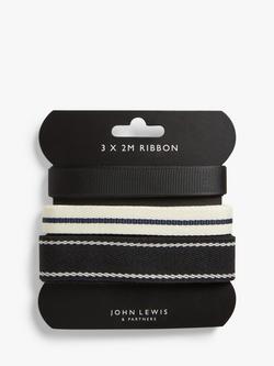 John Lewis Monochrome Gift Ribbons, Set of 3, Black/White, Black