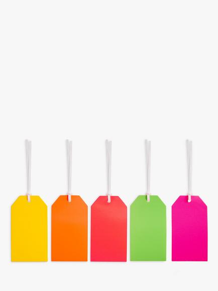 John Lewis Neon Gift Tags, Pack of 5, Multi, Multi