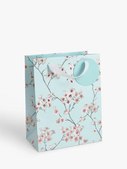 John Lewis Cherry Blossom Gift Bag, Blue - view 2, Blue