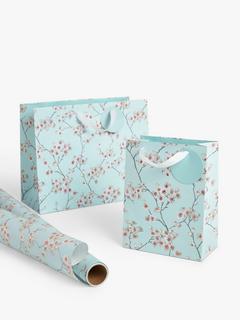 John Lewis Cherry Blossom Gift Bag, Blue, Small