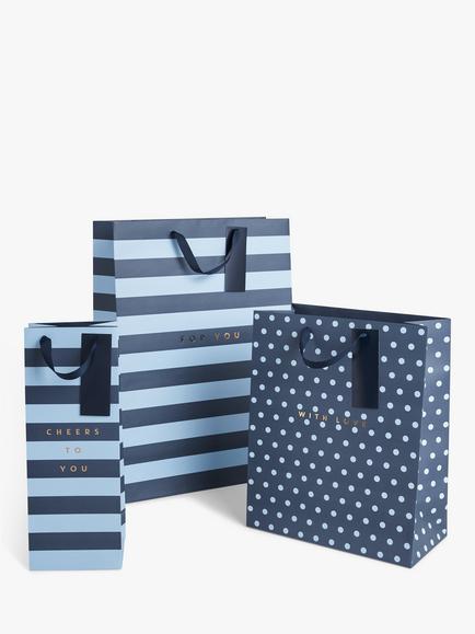 John Lewis Stripe/Spot Gift Bag, Blue, Blue