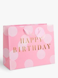 John Lewis Pink Spot Gift Bag, Pink, Medium