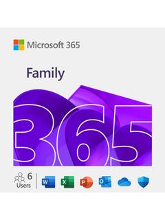 Microsoft 365 Family, Office Software for up to 6 people, PC/Mac, Tablets and Smartphones, 1 Year Subscription for 6 Users
