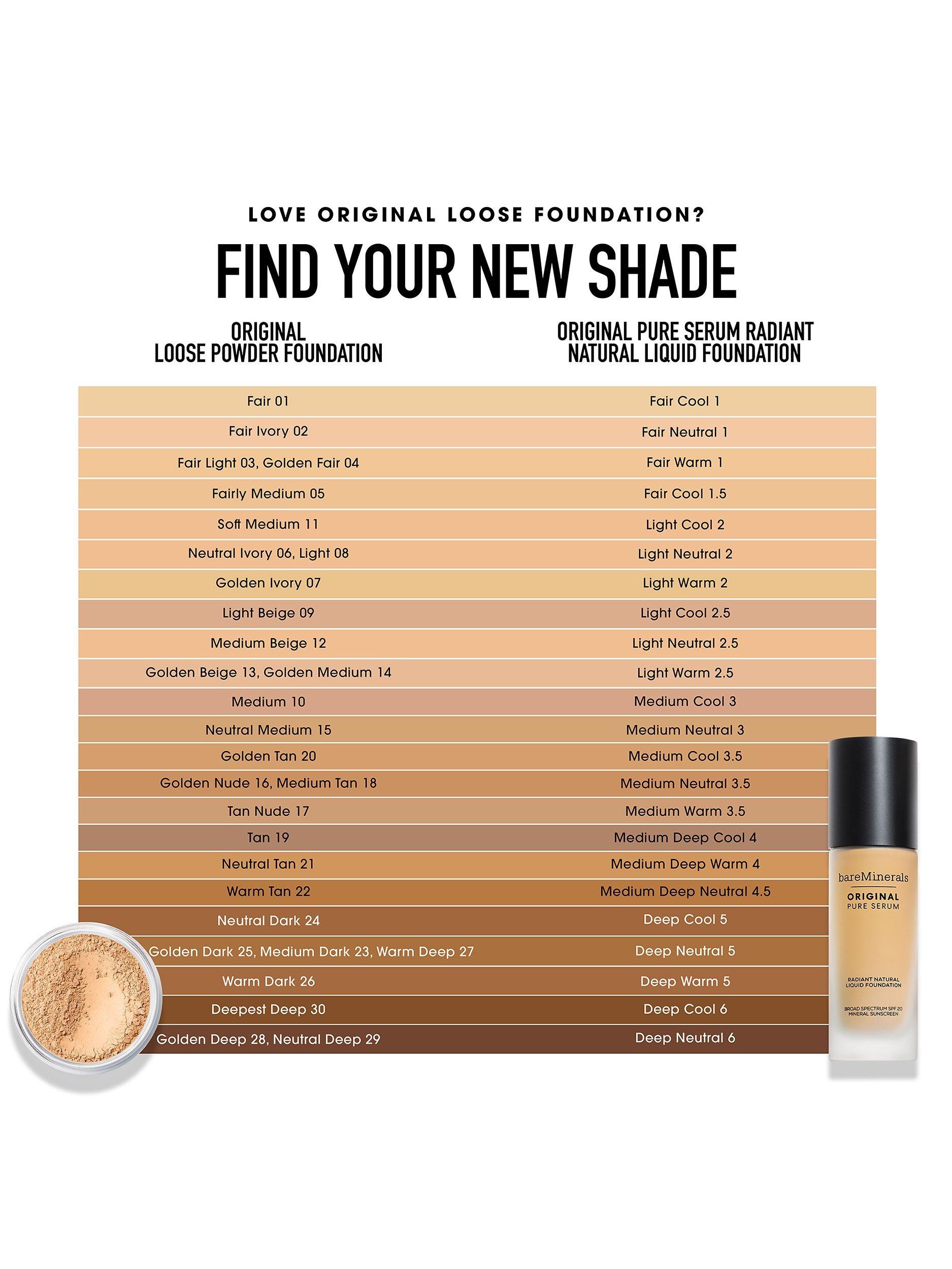 bareMinerals ORIGINAL Pure Serum Radiant Natural Liquid Foundation, Medium Deep Cool 1
