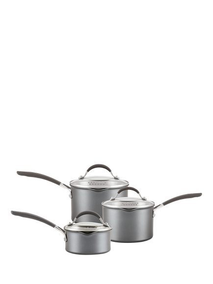 Circulon ScratchDefense Non-Stick Saucepan & Straining Lid Set, 3 Piece, Grey