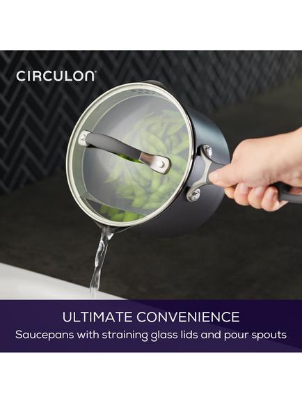 Circulon ScratchDefense Non-Stick Saucepan & Straining Lid Set, 3 Piece - view 2, Grey