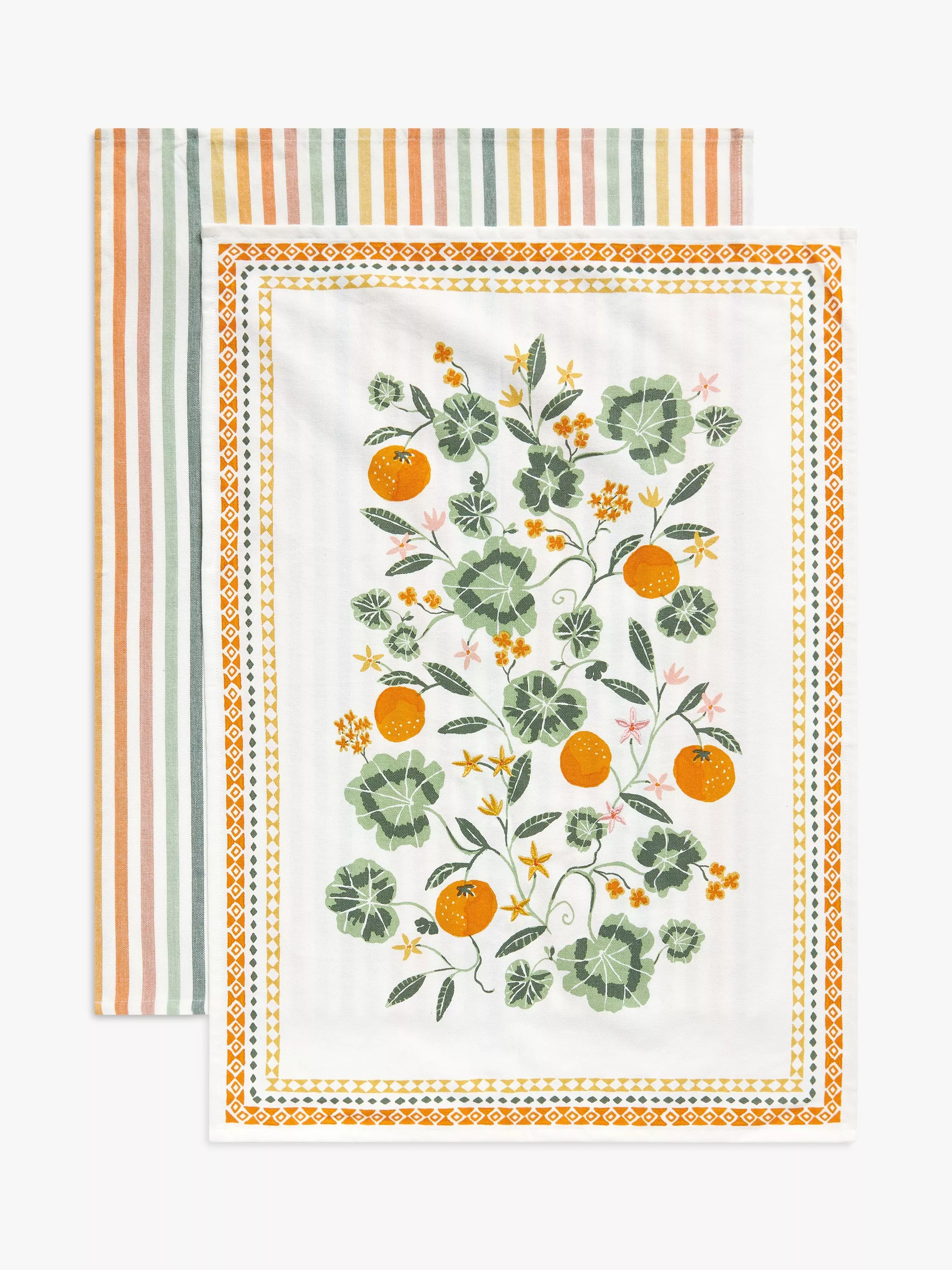John Lewis Orangery Cotton Tea Towels Set of 2 Orange Multi