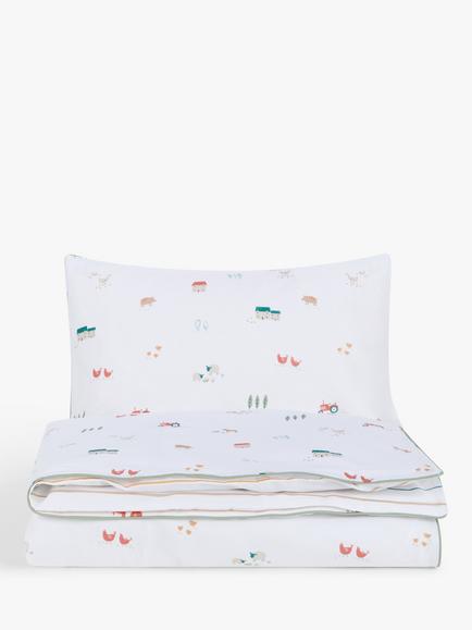 John Lewis Little Farm Toddler Reversible Pure Cotton Duvet Cover and Pillowcase Set, Multi, Cotbed (120 x 140cm), Multi