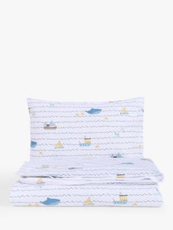 John Lewis Sail Away Print Reversible Toddler Pure Cotton Duvet Cover and Pillowcase Set, Multi, Multi