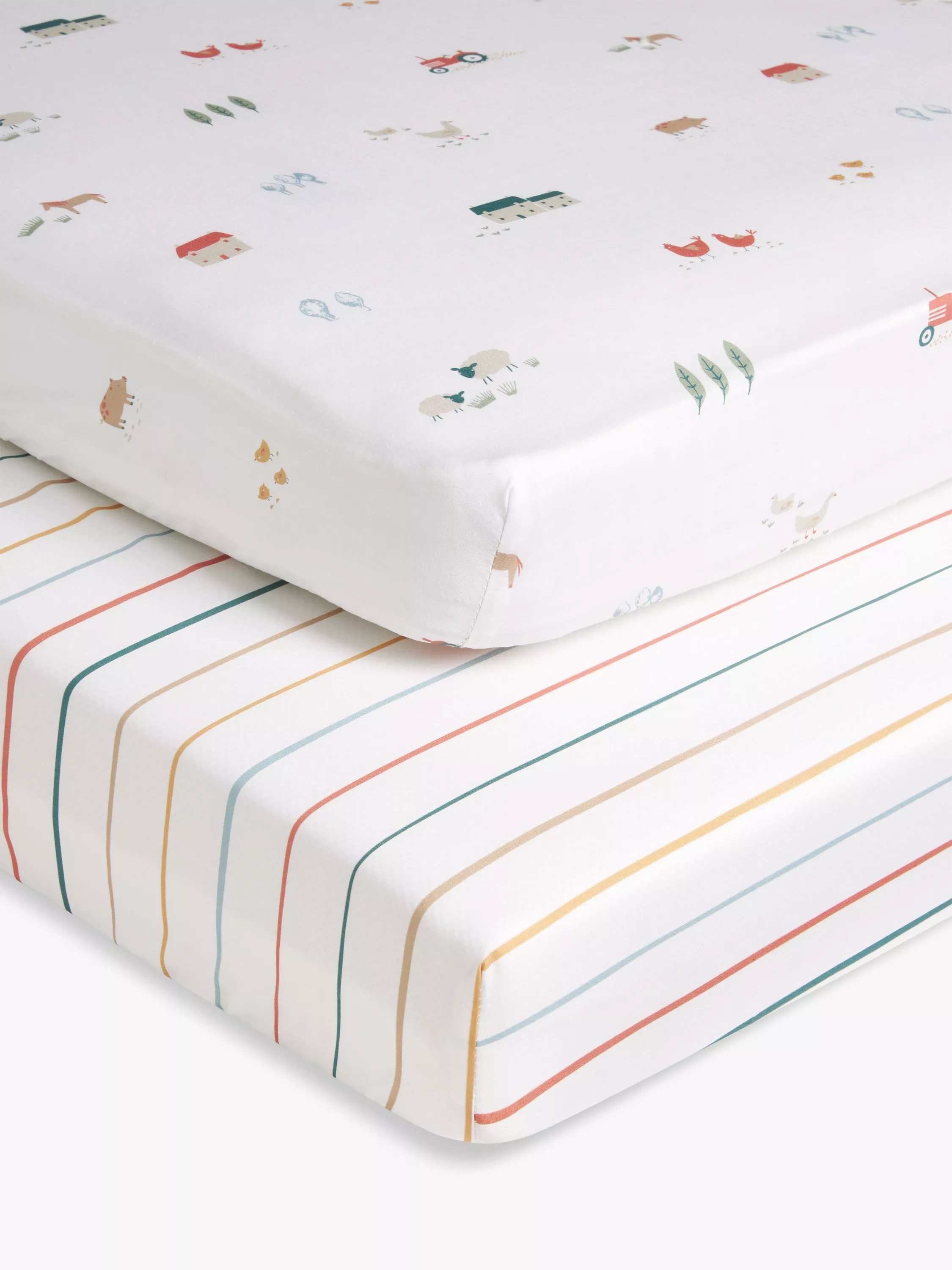 John Lewis Little Farm Cotton Fitted Baby Sheet Pack of 2 Cotbed 70 x 140cm