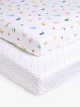 John Lewis Alphabet Animals Cotton Fitted Baby Sheet, Pack of 2, Multi