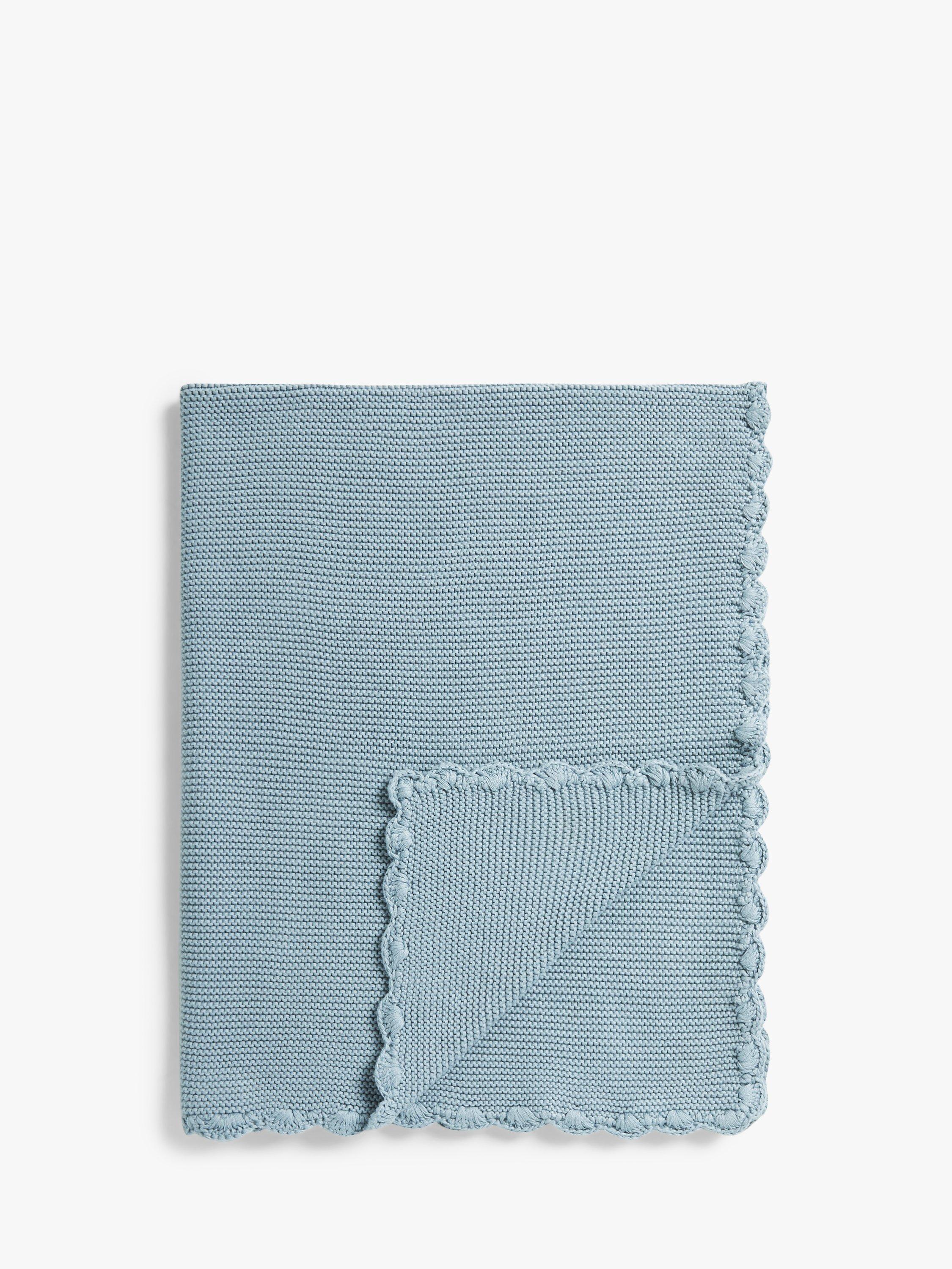 John Lewis Scalloped Cotton Baby Blanket 100 x 80cm Blue