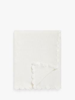 John Lewis Scalloped Cotton Baby Blanket, 100 x 80cm, White