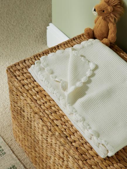 John Lewis Scalloped Cotton Baby Blanket, 100 x 80cm - view 2, White