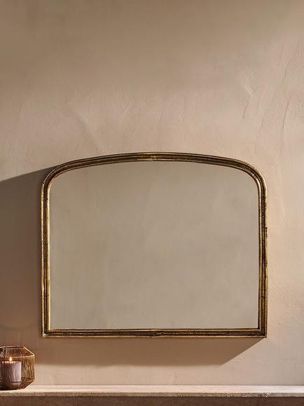 Nkuku Almora Arched Overmantel Wall Mirror, 91.5 x 110cm, Antique Brass - view 2, Antique Brass
