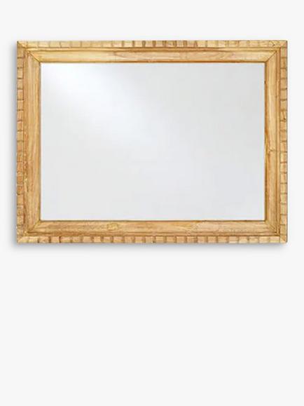 nkuku Nalda Rectangular Carved Reclaimed Wood Wall Mirror, 90 x 120cm, Natural, Natural