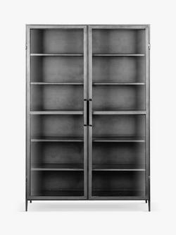 nkuku Takua 2 Door Iron Wide Display Cabinet, Grey, Grey