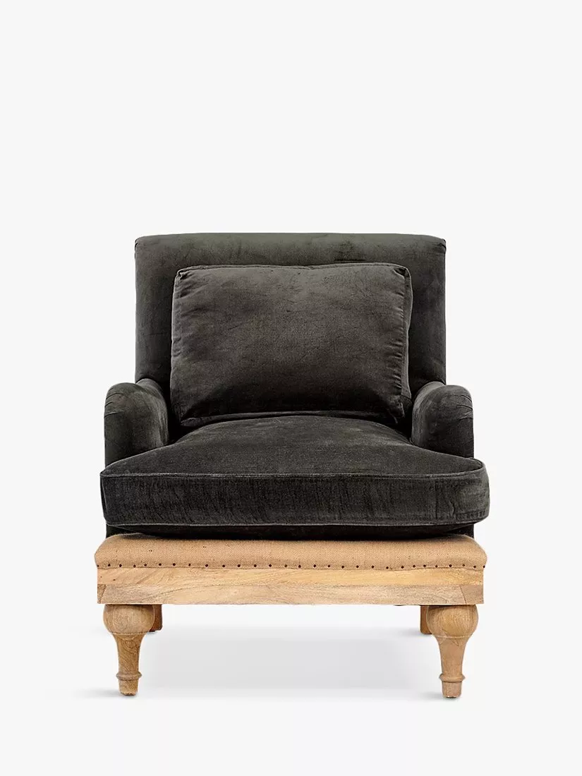 Nkuku Abe Velvet Armchair, Light Leg, Moss