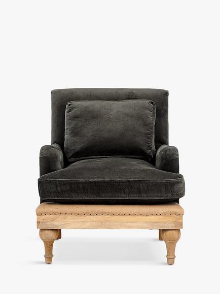 Nkuku Abe Velvet Armchair, Light Leg, Moss, Green