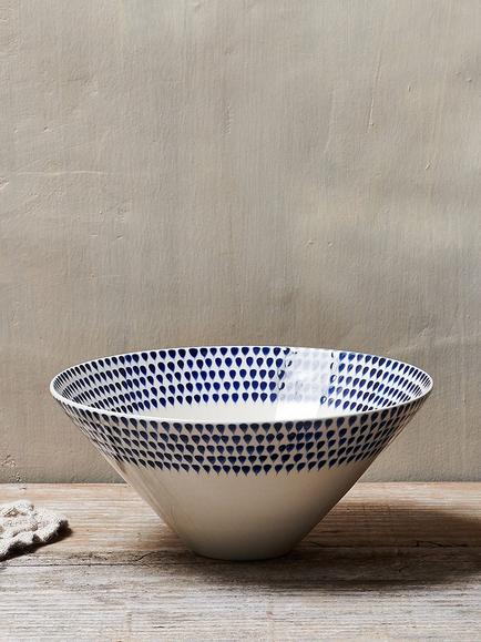 nkuku Indigo Drop Ceramic Serving Bowl, 30cm, Cream/Indigo - view 2, Cream/Indigo